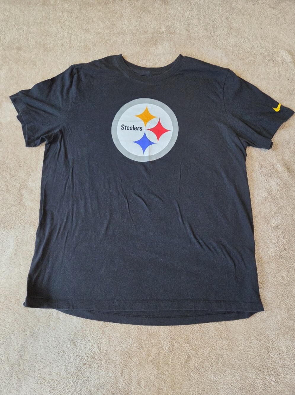 Nike Black Pittsburgh Steelers Logo Tee with Yellow Swoosh